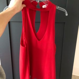 Red high neck top
